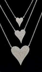 Elongated Pave Crystal Heart Necklace (Silver finish - S/M/L $32.98/$55.98/$99.98)