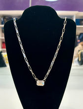 Load image into Gallery viewer, B-JWLD Solitaire Emerald Cut Crystal Pendant (white on silver finish chain)
