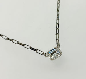 B-JWLD Solitaire Emerald Cut Crystal Pendant (white on silver finish chain)