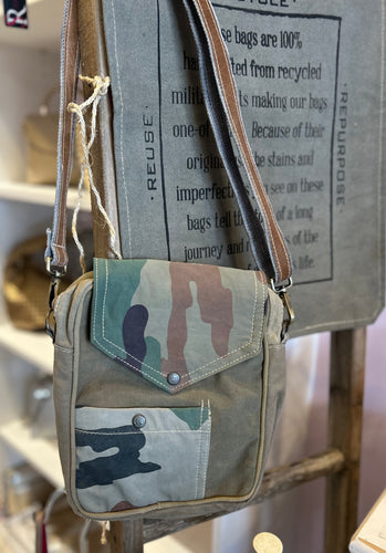 Recycled Military Tent Camoflauge Crossbody