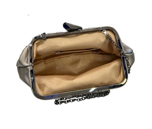 Soft Leather Evening Bag/Clutch (bronze/pewter color)