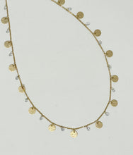 Load image into Gallery viewer, Gold Necklace with Hammered Discs & Crystal Charms