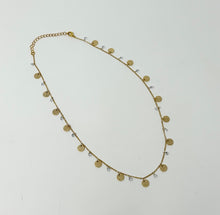Load image into Gallery viewer, Gold Necklace with Hammered Discs & Crystal Charms