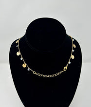 Load image into Gallery viewer, Gold Necklace with Hammered Discs & Crystal Charms