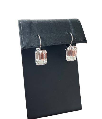 B-JWLD Collection Crystal Emerald Cut Drop Earrings (silver finish setting)