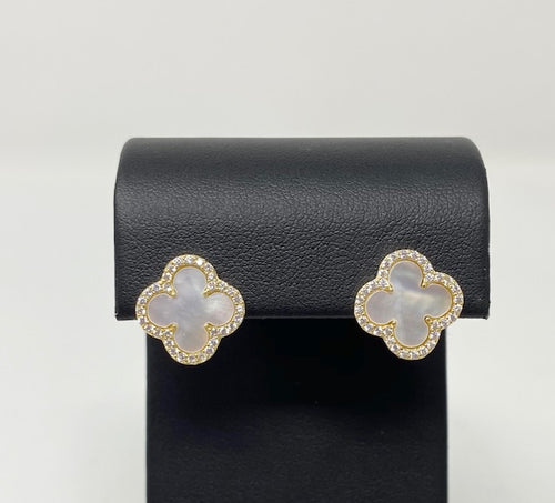 Clover/Quatrefoil Mother of Pearl Clover Earrings in Yellow Gold Finish
