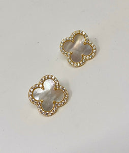 Clover/Quatrefoil Mother of Pearl Clover Earrings in Yellow Gold Finish