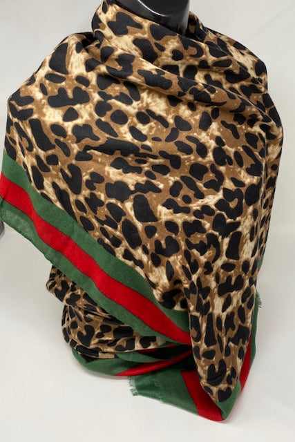 Gucci Leopard Print Scarf With Web