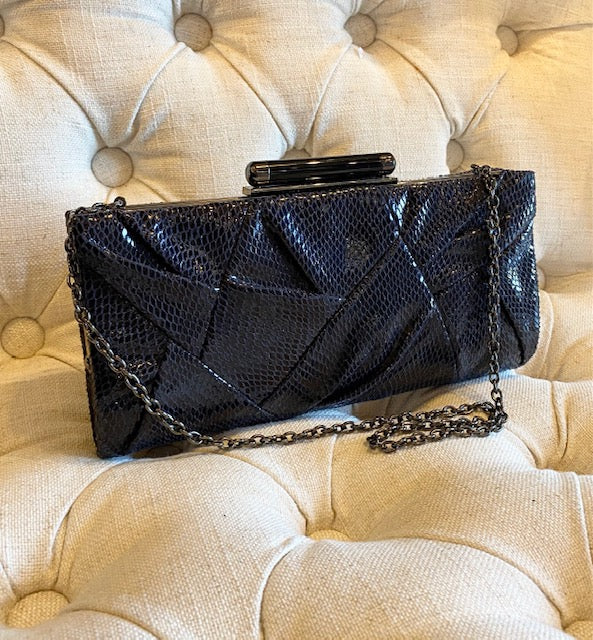Sondra Roberts Black Clutch Faux Sanke – Lucy's Gift