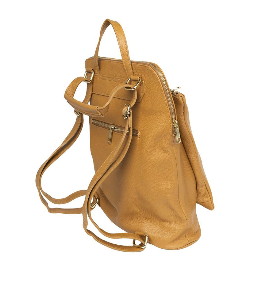 cognace yellow leather backpack German Fuentes Leather Backpack