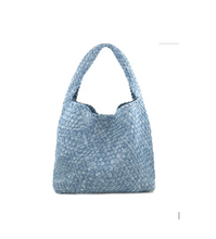 Load image into Gallery viewer, Blue Denim Woven Handbag Tote w/Pouch