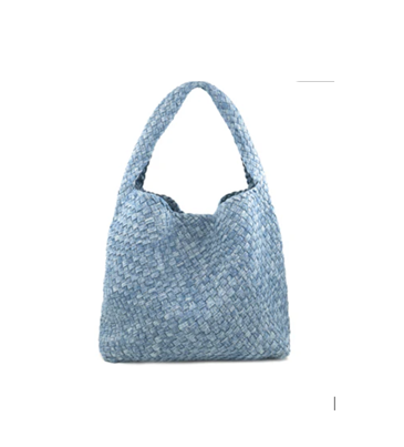 Blue Denim Woven Handbag Tote w/Pouch