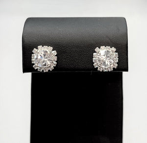 B-JWLD Collection Crystal Stud Earrings with Halo Accent (silver setting)
