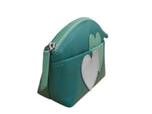 Load image into Gallery viewer, Double Heart Leather Cosmetic Bag (aqua)