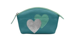 Double Heart Leather Cosmetic Bag (aqua)