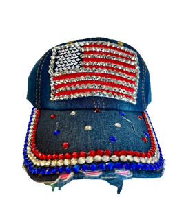 American Flag Denim Studded Hat