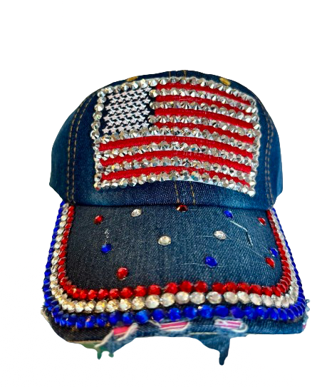 American Flag Denim Studded Hat