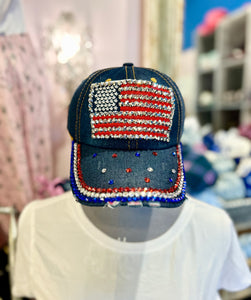 American Flag Denim Studded Hat