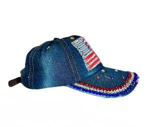 American Flag Denim Studded Hat