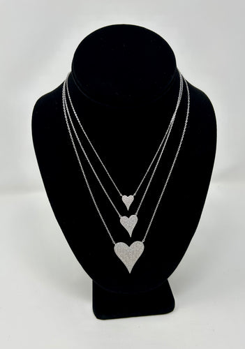 Elongated Pave Crystal Heart Necklace (Silver finish - S/M/L $32.98/$55.98/$99.98)