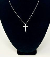 Load image into Gallery viewer, Fine CZ filled crossed pendant necklace - silver finish