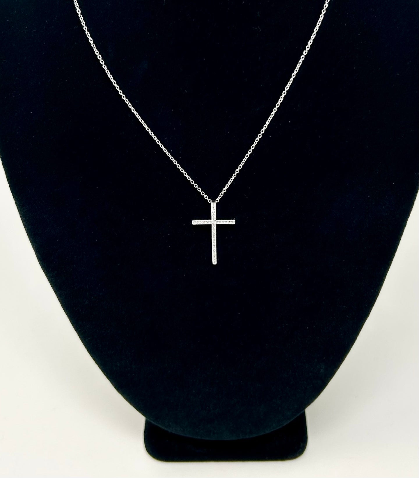 Fine CZ filled crossed pendant necklace - silver finish