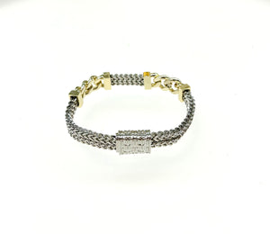 Two-tone Chain Link with Herringbone Bracelet (magnetic clasp)