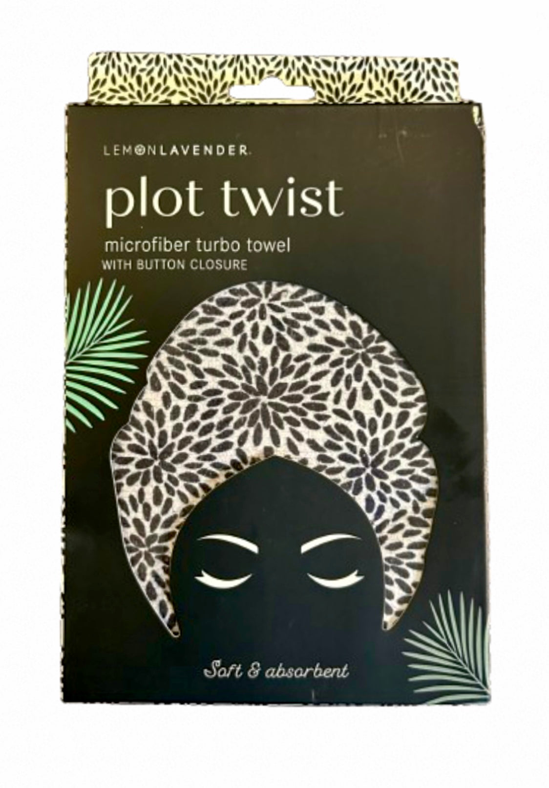 Lemon Lavender® Plot Twist Microfiber Turbo Towel (black and white dahlia floral)