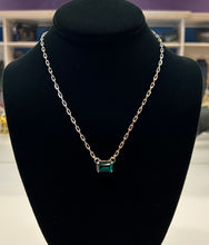 Load image into Gallery viewer, B-JWLD Solitaire Emerald Cut Crystal Pendant (emerald green color on silver finish chain)