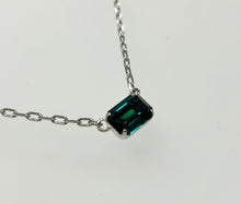 Load image into Gallery viewer, B-JWLD Solitaire Emerald Cut Crystal Pendant (emerald green color on silver finish chain)