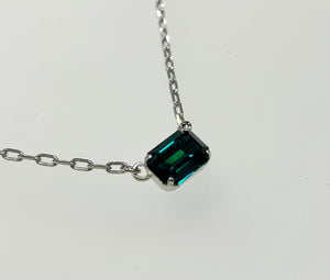 B-JWLD Solitaire Emerald Cut Crystal Pendant (emerald green color on silver finish chain)