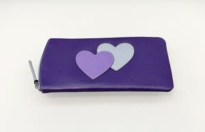 ILI New York Leather Sunglasses/Eyeglasses Case Double Hearts (Purple)