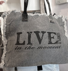 Canvas Market Tote "Live Simply in the Moment"