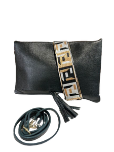German Fuentes Leather Crossbody w/Tassel Flap (black)