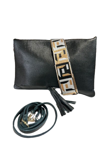 German Fuentes Leather Crossbody w/Tassel Flap (black)