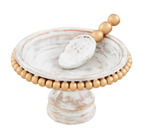 Golden Wood Beaded Candy Dish