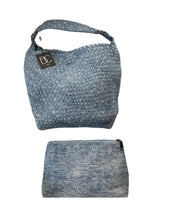 Load image into Gallery viewer, Blue Denim Woven Handbag Tote w/Pouch