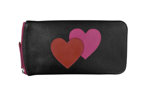 ILI New York Leather Sunglasses/Eyeglasses Case Double Hearts (Red/Black)