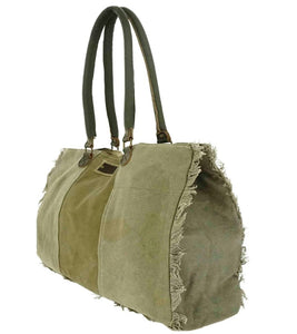 Recycled Military Tent Tote with Varying Vintage Fabrics