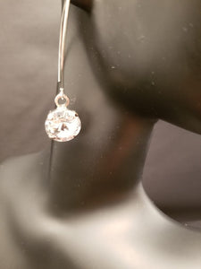 B-JWLD Round Faceted White Crystal Dangling Earrings - Silver