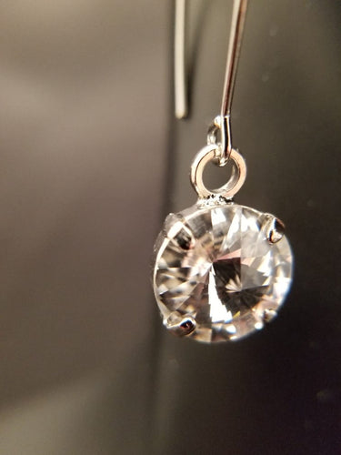 B-JWLD Round Faceted White Crystal Dangling Earrings - Silver