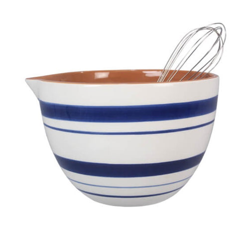 Blue and White Ceramic Mixing Blue with Whisk