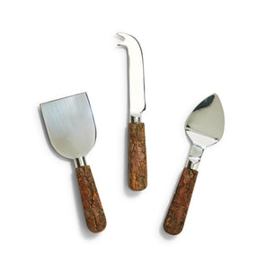 Cheese Knife Set of 3 with Mango wood bark handles