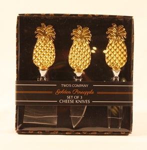 Golden Pineapple Set of 3 Cheese Knives