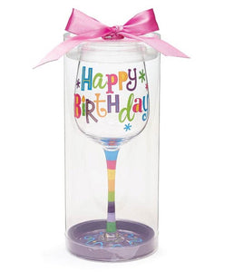 Happy Birthday Hand-Painted Wine Glass