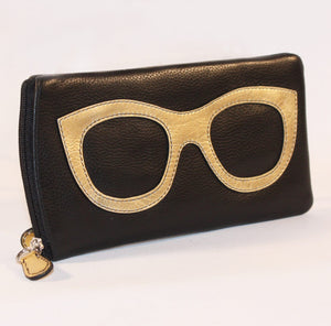 ILI Leather Eyeglasses/Sunglasses Case - Black & Gold