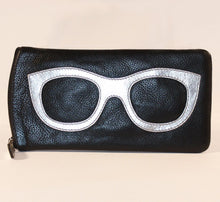 Load image into Gallery viewer, ILI Leather Eyeglasses/Sunglasses Case - Black &amp; Silver