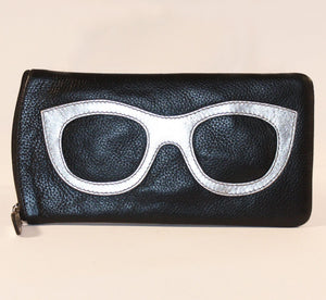 ILI Leather Eyeglasses/Sunglasses Case - Black & Silver