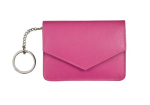 Genuine leather ID/Key case with RFID blocking - Fuchsia Pink