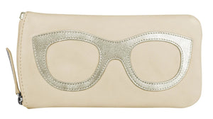 ILI Leather Eyeglass/Sunglass Case -Bone/Light Gold